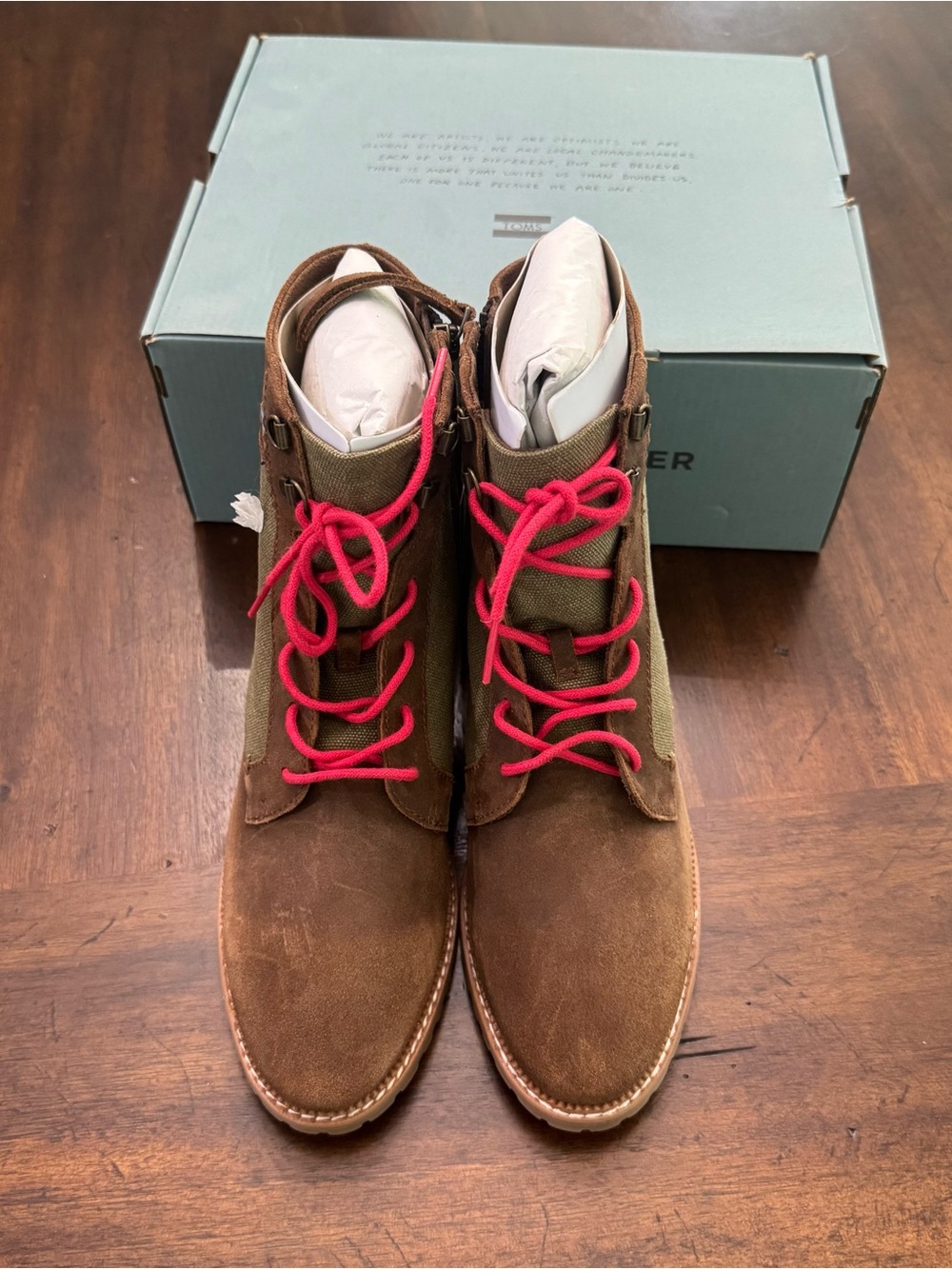 TOMS Nolita Brown & Dusty Olive Lace-Up Ankle Boots - Picture 2 of 10